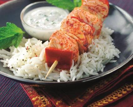 Brochette de poulet tandoori, riz basmati